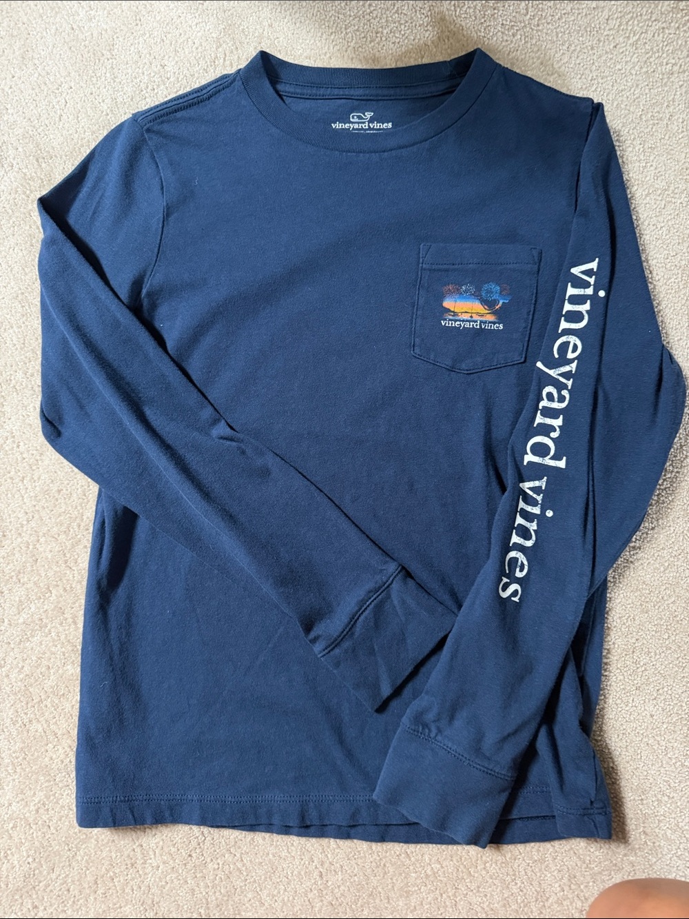 Vineyard Vines Navy Long-Sleeve Pocket Tee with Sleeve Logo